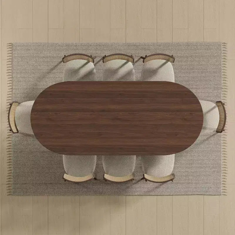 79 Mesa de comedor ovalada grande marrón estilo rústico para 6-8 personas con patas en forma de V para comedor y sala de estar