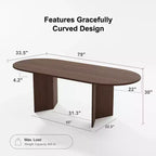 79 Mesa de comedor ovalada grande marrón estilo rústico para 6-8 personas con patas en forma de V para comedor y sala de estar