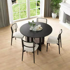 Mesa de comedor redonda de ratán negro de 46 pulgadas para 4-6 personas, apta para comedor y sala de estar
