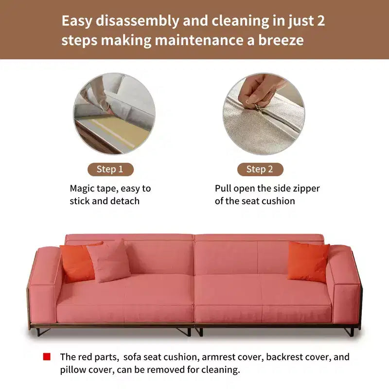 Sofá extralargo de madera maciza color gris claro de estilo de mediados de siglo, 4 plazas, algodón-lino, con detalles de nogal y fundas lavables Gaoyangjiaju, 111.81