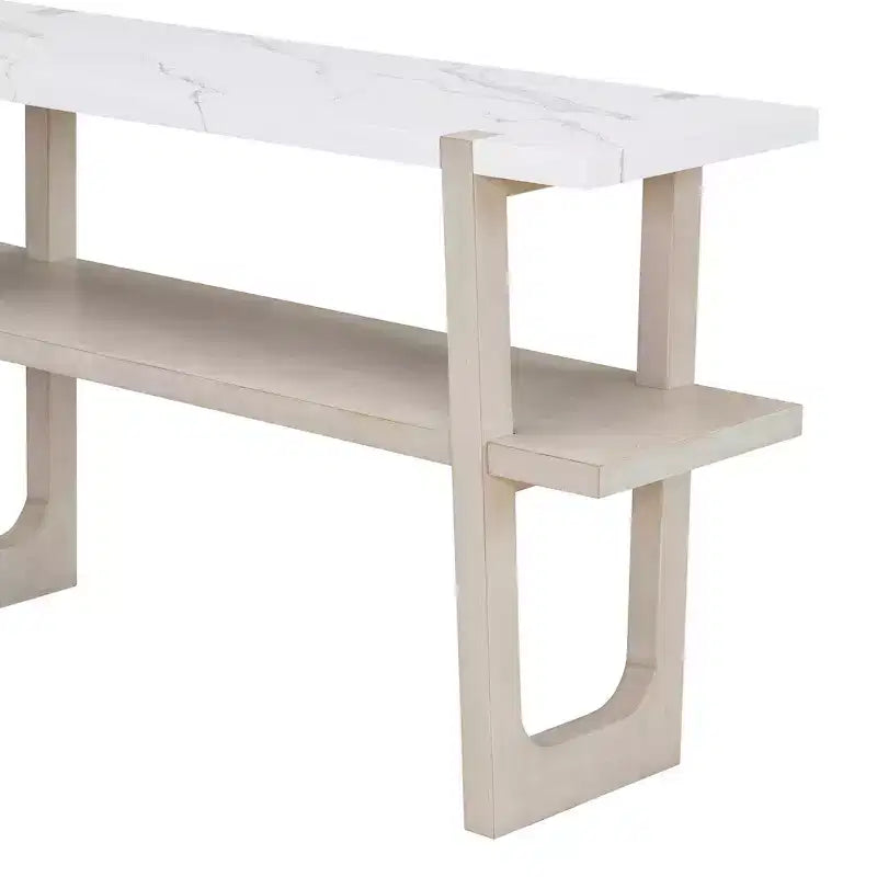 MAYEERTY Mesa de consola con parte superior efecto mármol y estante abierto para pasillo sala de estar, gris