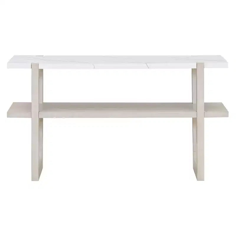 MAYEERTY Mesa de consola con parte superior efecto mármol y estante abierto para pasillo sala de estar, gris