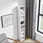 MAYEERTY Estantería de torre multimedia de 8 niveles, estantería estrecha y alta con estantes ajustables para sala de estar del hogar, color blanco