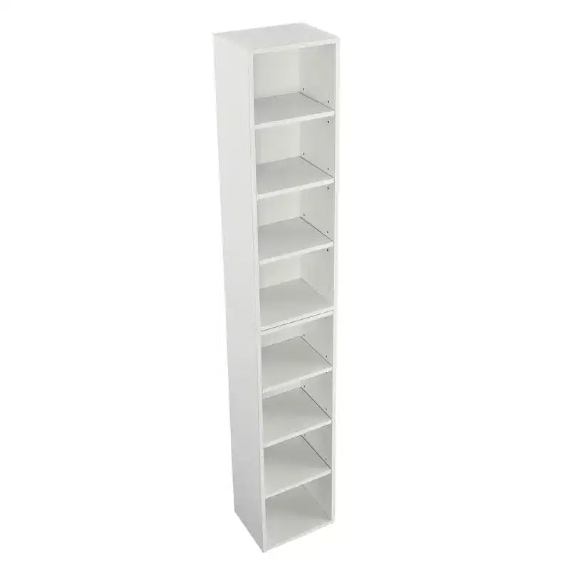 MAYEERTY Estantería de torre multimedia de 8 niveles, estantería estrecha y alta con estantes ajustables para sala de estar del hogar, color blanco