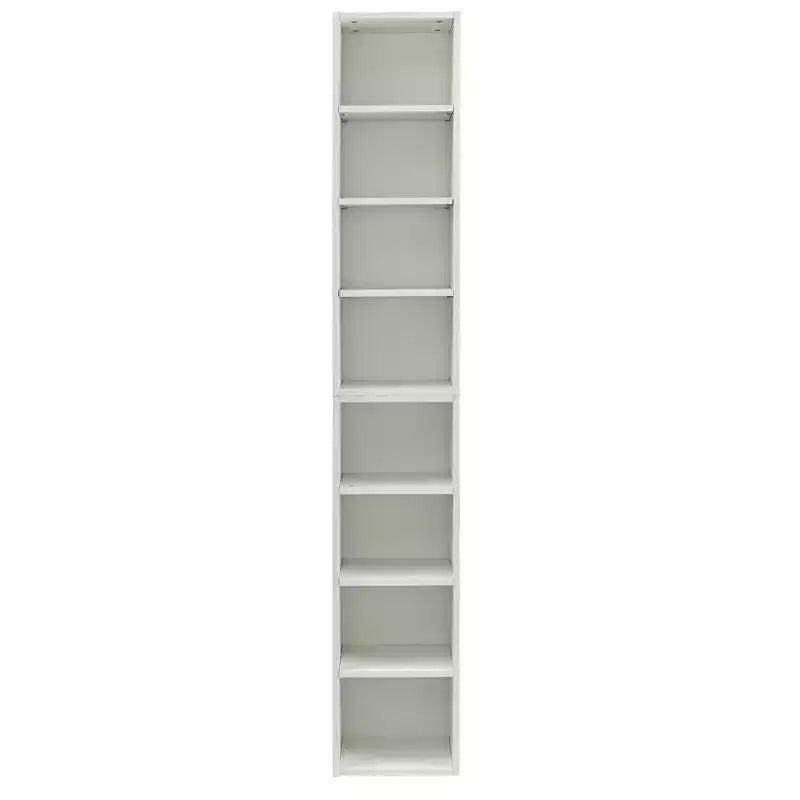 MAYEERTY Estantería de torre multimedia de 8 niveles, estantería estrecha y alta con estantes ajustables para sala de estar del hogar, color blanco