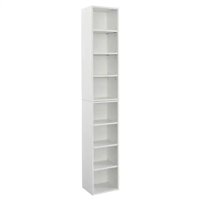 MAYEERTY Estantería de torre multimedia de 8 niveles, estantería estrecha y alta con estantes ajustables para sala de estar del hogar, color blanco