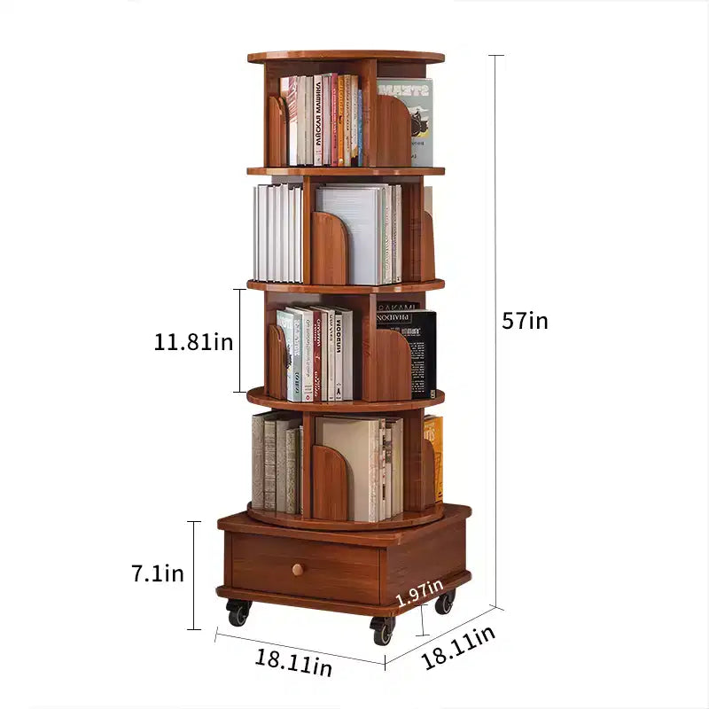 Estantería esquinera MAYEERTY 360 Display de 5 niveles con cajón para espacios pequeños, estante de almacenamiento de pie para sala de estar, color blanco