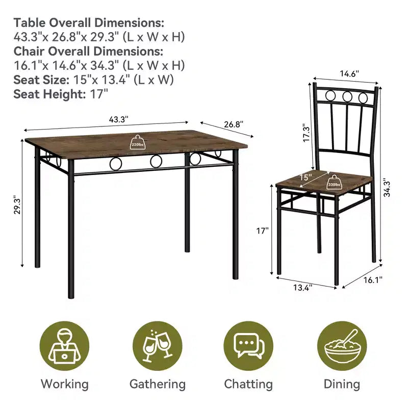 Juego de comedor Dyonery para 4 personas con tablero de 1.6 de grosor, juego de mesa de cocina de 5 piezas, juego de mesa y sillas de comedor que ahorra espacio