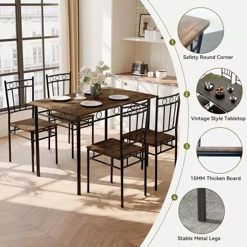 Juego de comedor Dyonery para 4 personas con tablero de 1.6 de grosor, juego de mesa de cocina de 5 piezas, juego de mesa y sillas de comedor que ahorra espacio