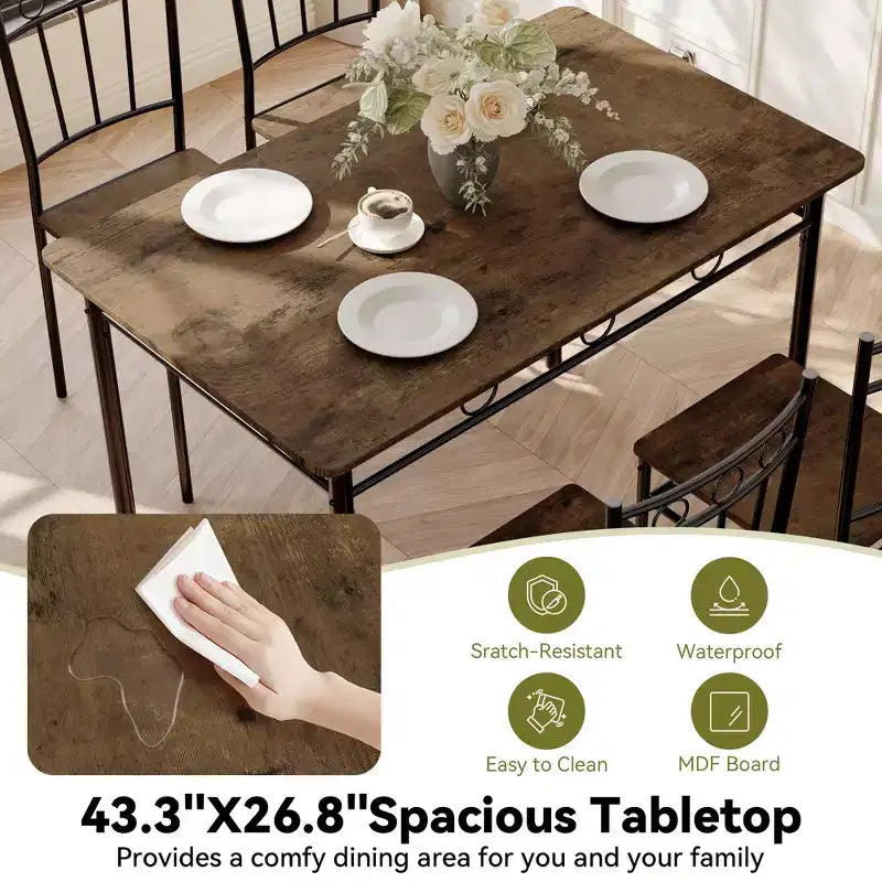 Juego de comedor Dyonery para 4 personas con tablero de 1.6 de grosor, juego de mesa de cocina de 5 piezas, juego de mesa y sillas de comedor que ahorra espacio