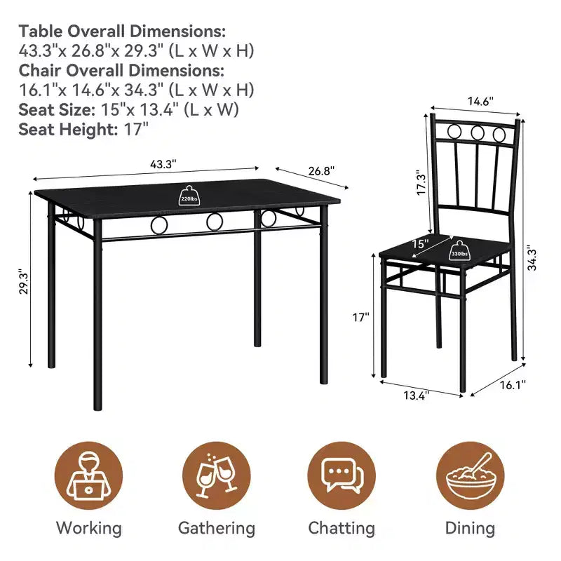 Juego de comedor Dyonery para 4 personas con tablero de 1.6 de grosor, juego de mesa de cocina de 5 piezas, juego de mesa y sillas de comedor que ahorra espacio