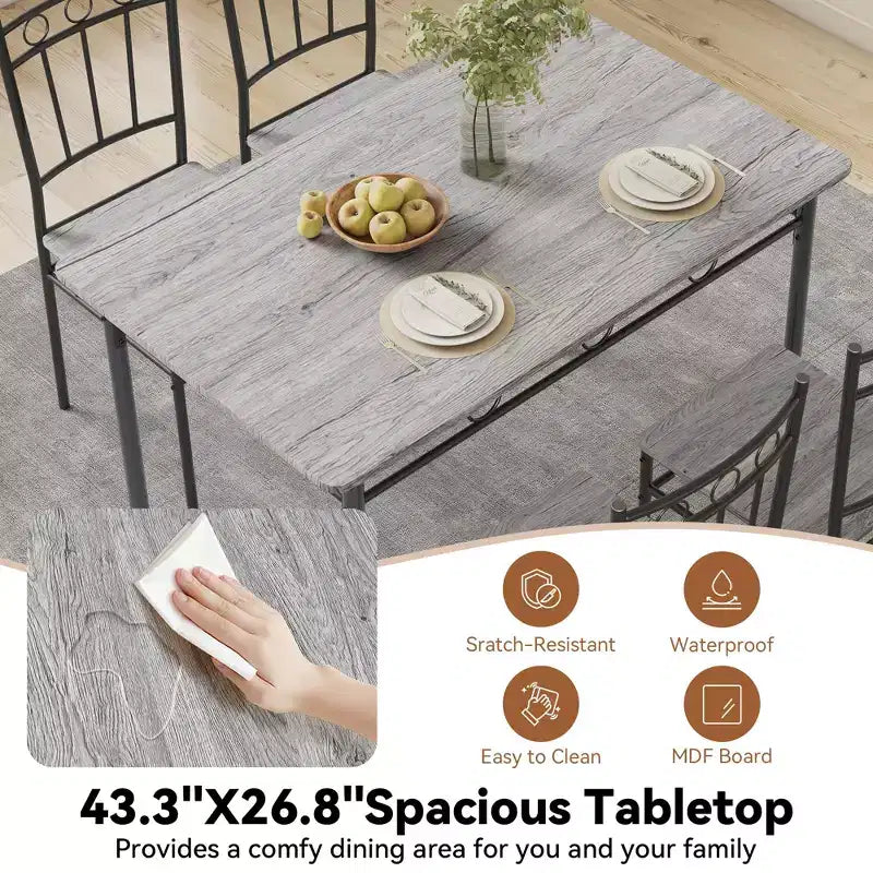 Juego de comedor Dyonery para 4 personas con tablero de 1.6 de grosor, juego de mesa de cocina de 5 piezas, juego de mesa y sillas de comedor que ahorra espacio