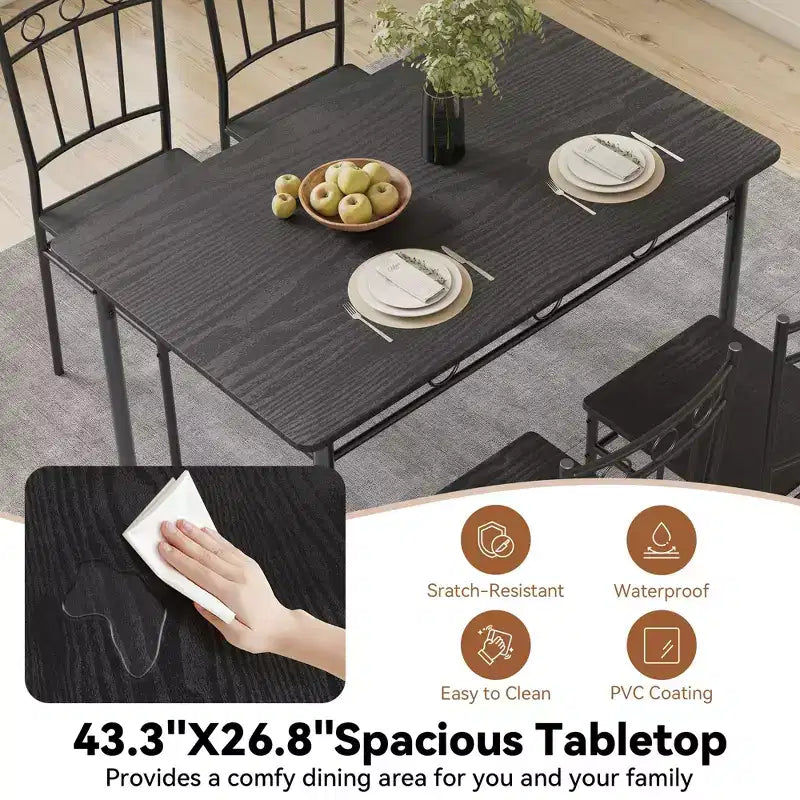 Juego de comedor Dyonery para 4 personas con tablero de 1.6 de grosor, juego de mesa de cocina de 5 piezas, juego de mesa y sillas de comedor que ahorra espacio