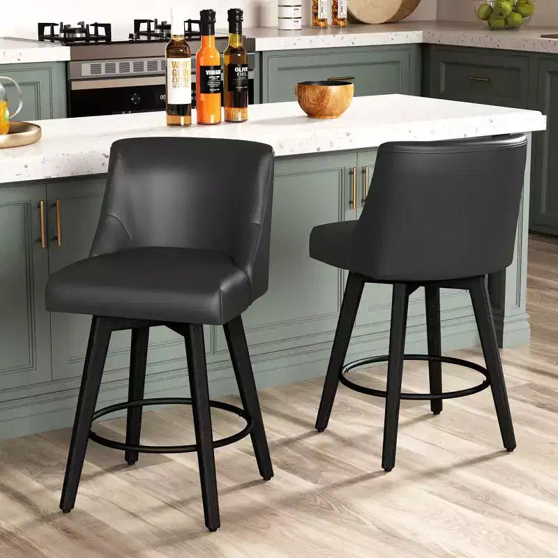 Dyonery 26 Taburetes de bar de altura de encimera (juego de 2), taburetes de cocina tapizados giratorios con respaldo, patas de madera maciza, gris