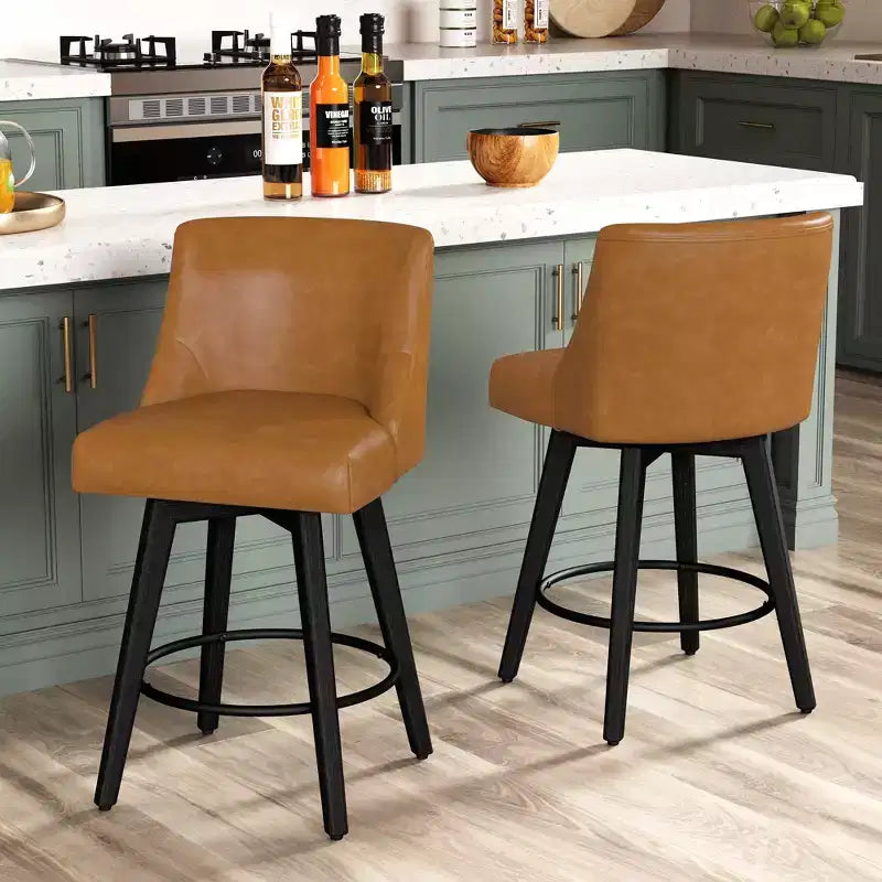 Dyonery 26 Taburetes de bar de altura de encimera (juego de 2), taburetes de cocina tapizados giratorios con respaldo, patas de madera maciza, gris