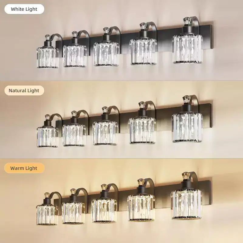 Lámpara de tocador moderna Lámpara de pared negra con pantallas de vidrio redondas para espejo de baño y ducha