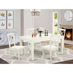 HomeStock Belmont 5 Pc Set With One Weston Table And 4 Faux Leather Seat Chairs, Linen White