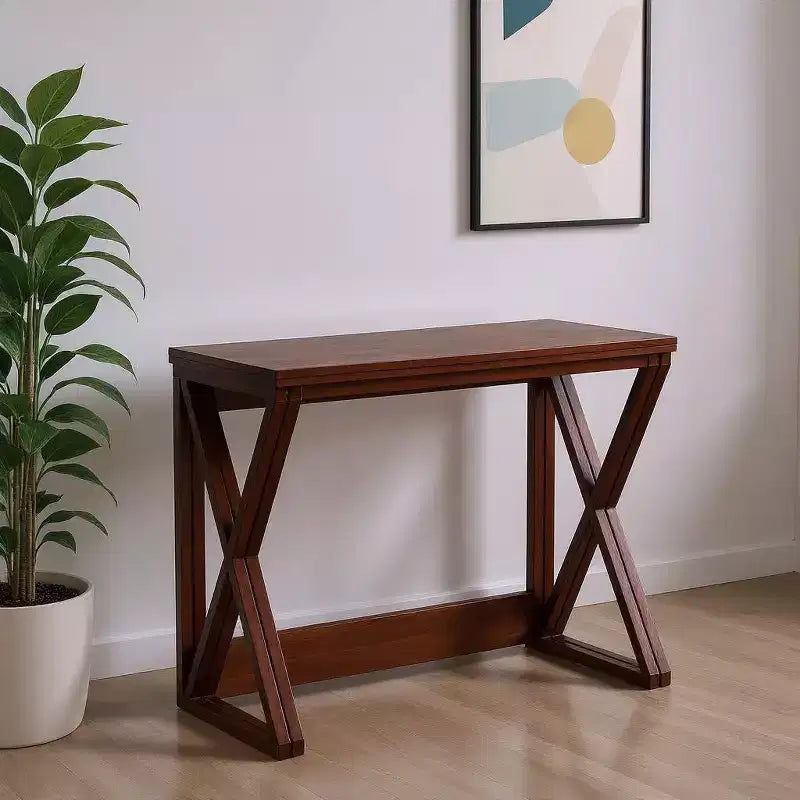 HomeRoots 46 Mesa Consola Marrón de Madera Maciza con Estructura en A