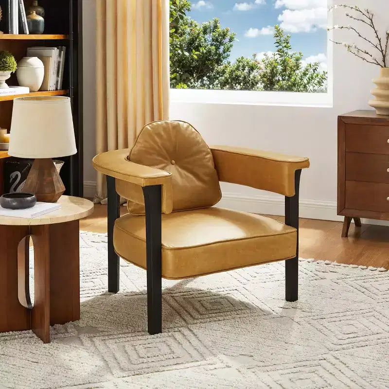 Sillón Art Leon de piel con estructura de madera de fresno