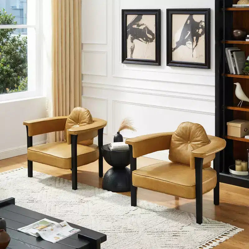Sillón Art Leon de piel con estructura de madera de fresno
