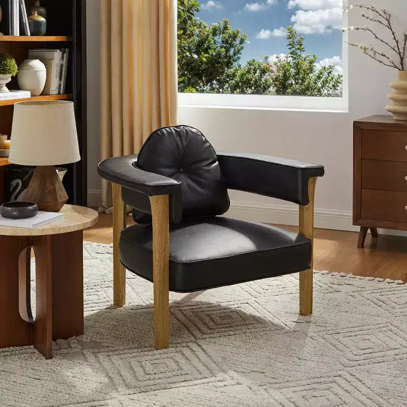 Sillón Art Leon de piel con estructura de madera de fresno