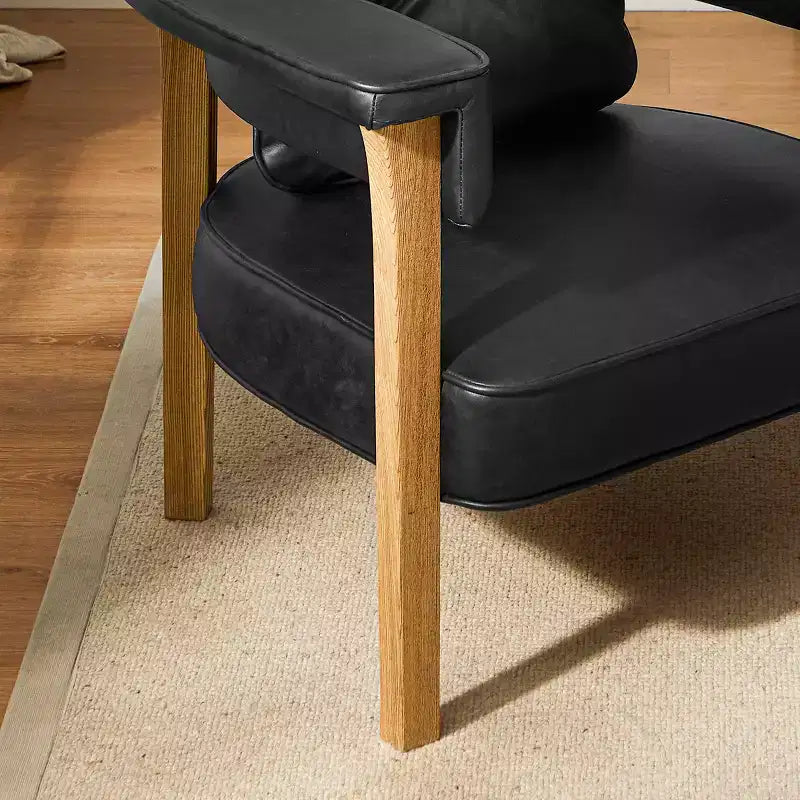 Sillón Art Leon de piel con estructura de madera de fresno