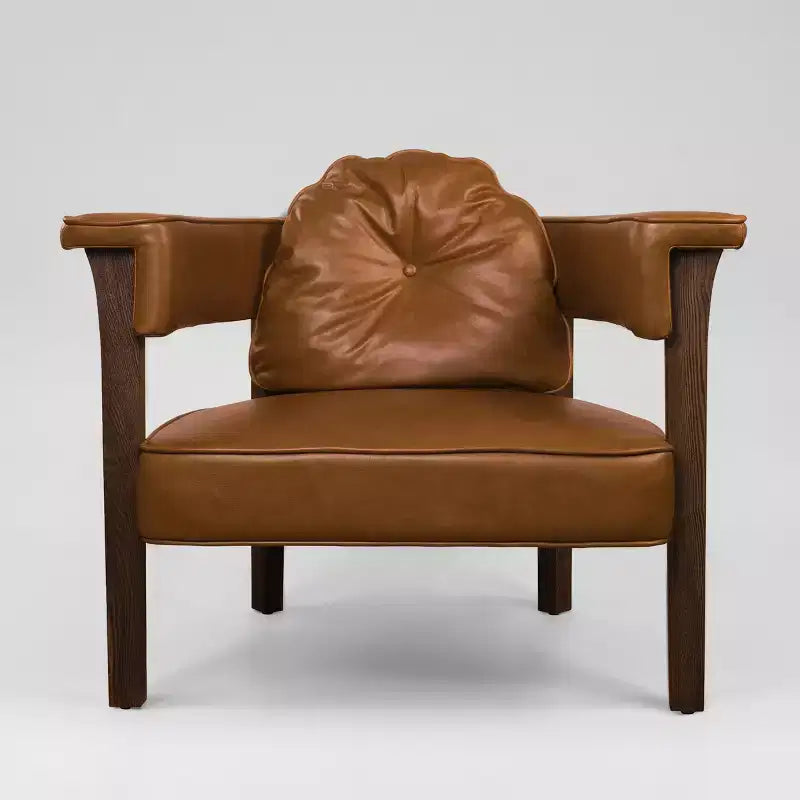Sillón Art Leon de piel con estructura de madera de fresno