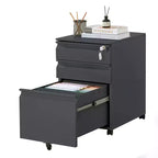 3 Drawer File Cabinet with Lock, Metal Vertical Rolling File Cabinet, Mobile Under Desk Filing Storage Cabinet for Home Office Study Room