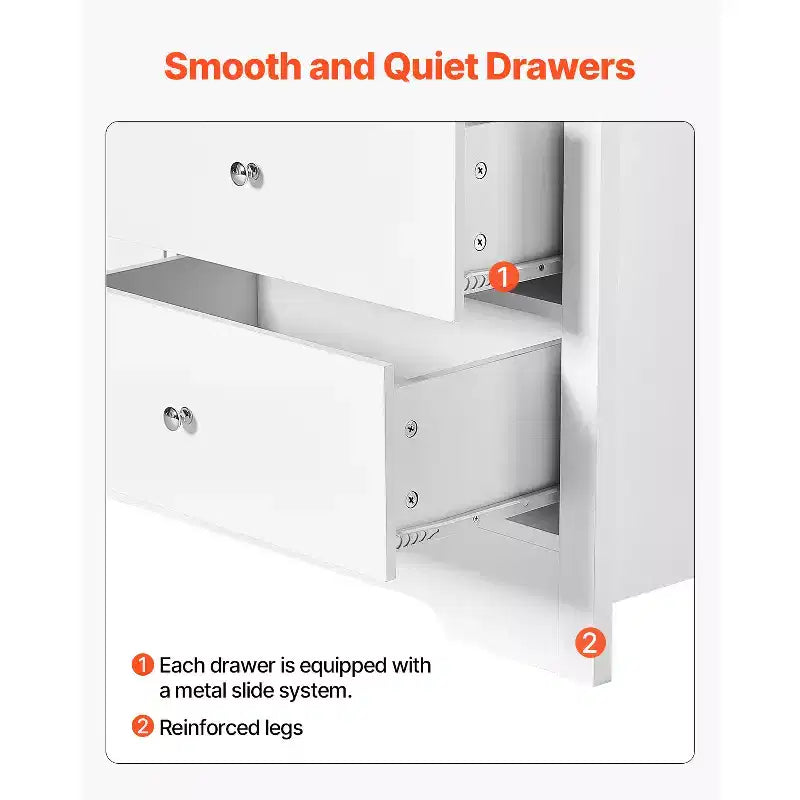 VEVOR Cajonera de 7 Cajones, Cómoda de Madera con Dispositivo Antivuelco Deslizante, Cómoda Moderna Minimalista, Blanca