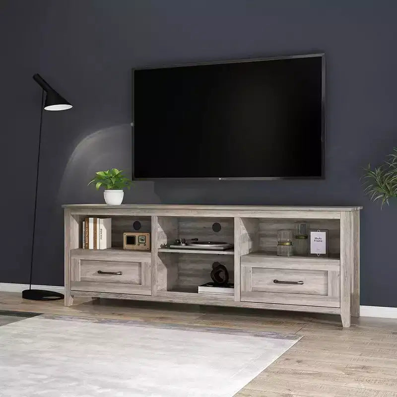 Mueble de TV TROPOW para televisores de hasta 70 pulgadas, centro de entretenimiento, consola multimedia con cajones, estante abierto, amplio espacio de almacenamiento, aparador de cocina