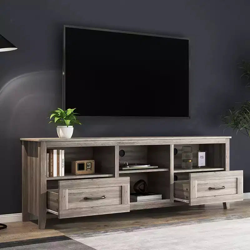 Mueble de TV TROPOW para televisores de hasta 70 pulgadas, centro de entretenimiento, consola multimedia con cajones, estante abierto, amplio espacio de almacenamiento, aparador de cocina