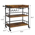 Carrito de bar rodante de 3 niveles con estante para vinos, carrito de servicio móvil con ruedas y bandeja extraíble, carrito de licores y bebidas, carrito de bebidas para microondas, marrón