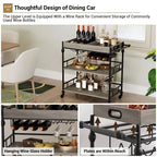 Carrito de bar rodante de 3 niveles con estante para vinos, carrito de servicio móvil con ruedas y bandeja extraíble, carrito de licores y bebidas, carrito de bebidas para microondas, marrón