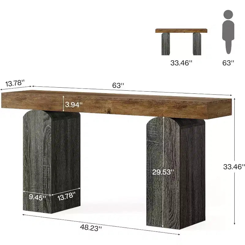 Mesa de entrada Lantine 63, mesa consola de madera con 2 patas de pedestal arqueadas, mesa de sofá detrás del sofá para pasillo, sala de estar