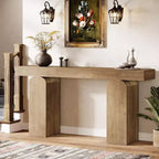 Mesa de entrada Lantine 63, mesa consola de madera con 2 patas de pedestal arqueadas, mesa de sofá detrás del sofá para pasillo, sala de estar