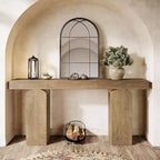 Mesa de entrada Lantine 63, mesa consola de madera con 2 patas de pedestal arqueadas, mesa de sofá detrás del sofá para pasillo, sala de estar