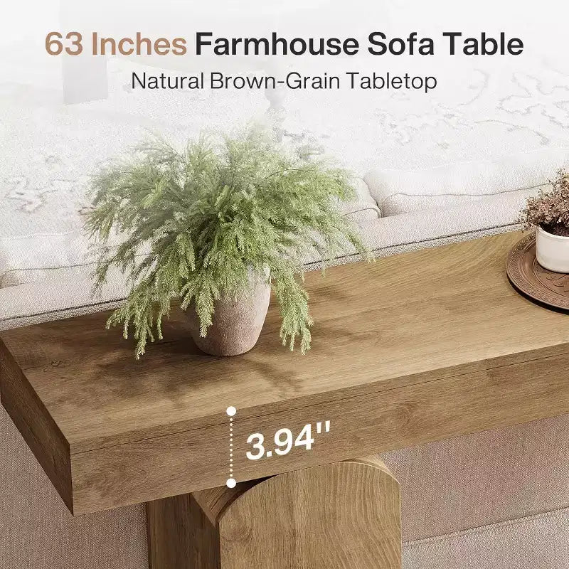 Mesa de entrada Lantine 63, mesa consola de madera con 2 patas de pedestal arqueadas, mesa de sofá detrás del sofá para pasillo, sala de estar