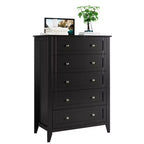 5 Drawer Dresser for Bedroom, Black Tall Wooden Dresser with Deep Storage Drawers & Metal Knobs, Modern Chest of Drawers for Bedroom, Entryway