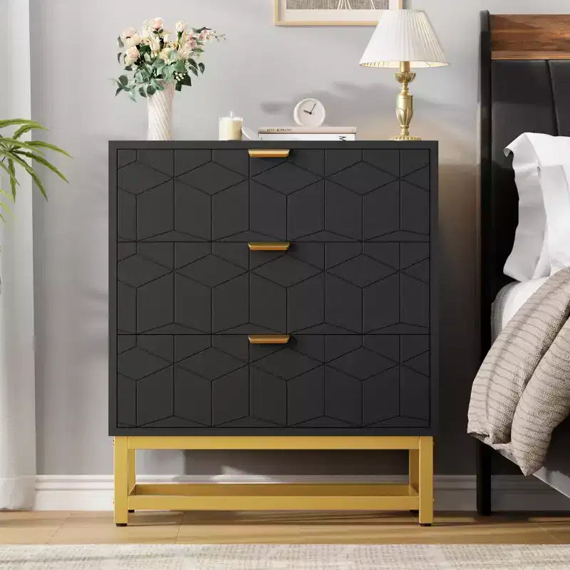 Cómoda para dormitorio, cómoda de 3 cajones con patas de metal, organizador de cajones moderno con amplio espacio de almacenamiento, cómoda para dormitorio, sala de estar