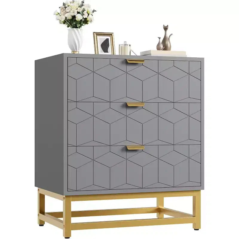 Cómoda para dormitorio, cómoda de 3 cajones con patas de metal, organizador de cajones moderno con amplio espacio de almacenamiento, cómoda para dormitorio, sala de estar