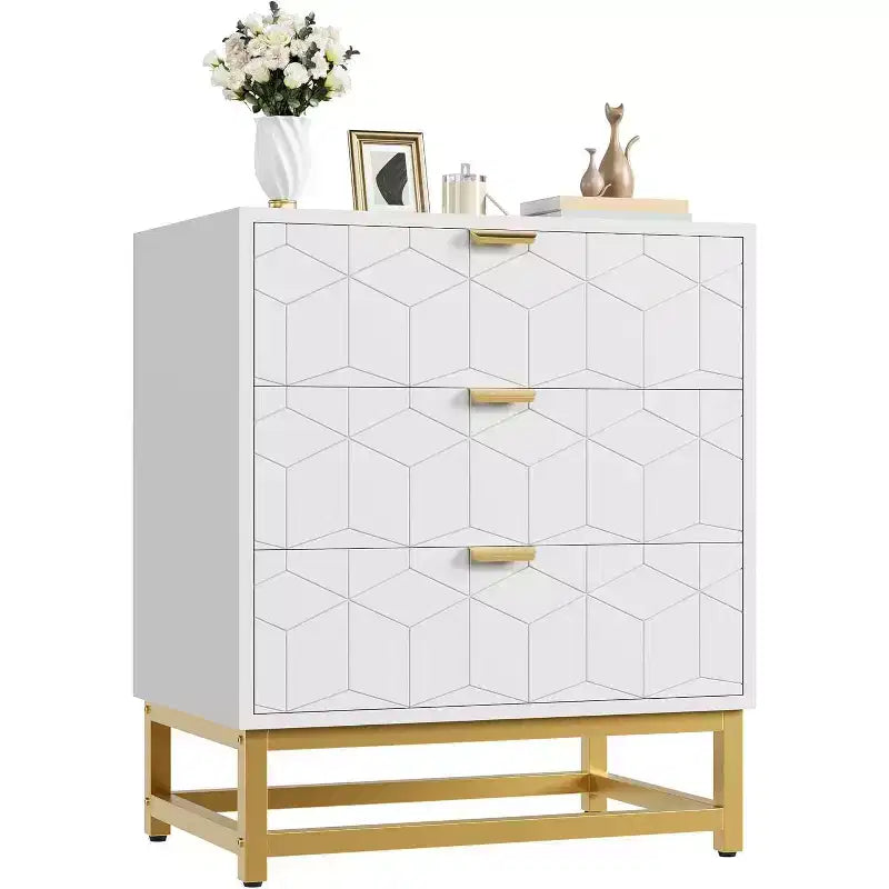 Cómoda para dormitorio, cómoda de 3 cajones con patas de metal, organizador de cajones moderno con amplio espacio de almacenamiento, cómoda para dormitorio, sala de estar