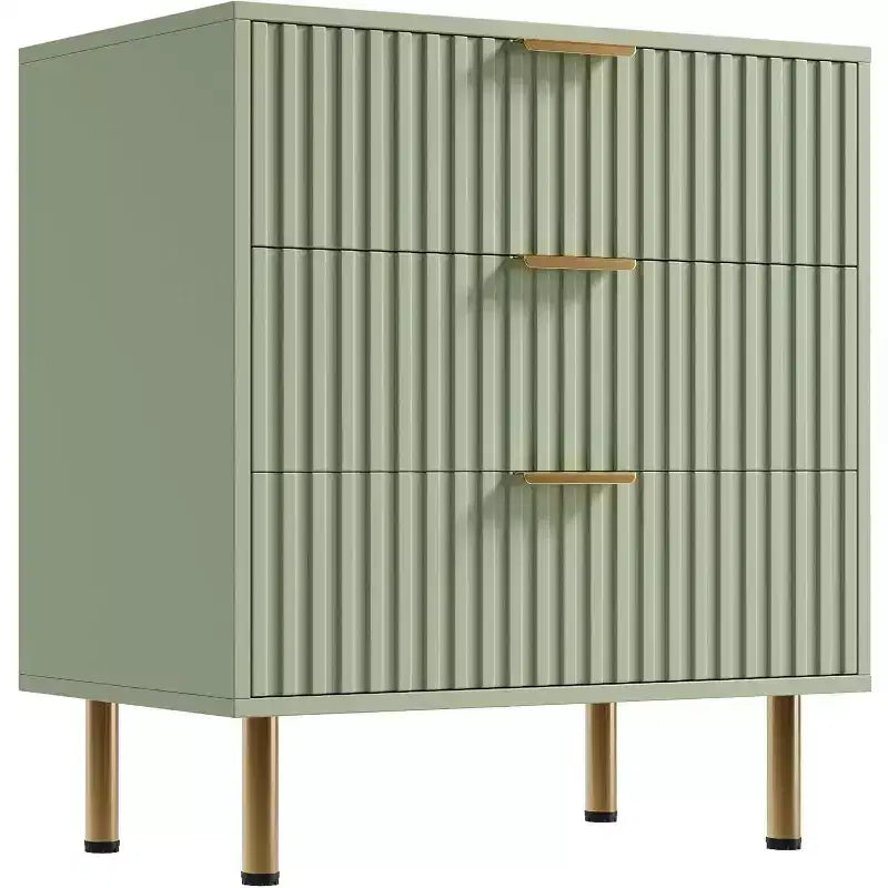 Cómoda de 3 cajones Coolmee para dormitorio, mesita de noche moderna estriada con cajones profundos, cómoda con parte superior ancha, organizador de cómoda de madera, mesa auxiliar