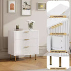 Cómoda de 3 cajones Coolmee para dormitorio, mesita de noche moderna estriada con cajones profundos, cómoda con parte superior ancha, organizador de cómoda de madera, mesa auxiliar