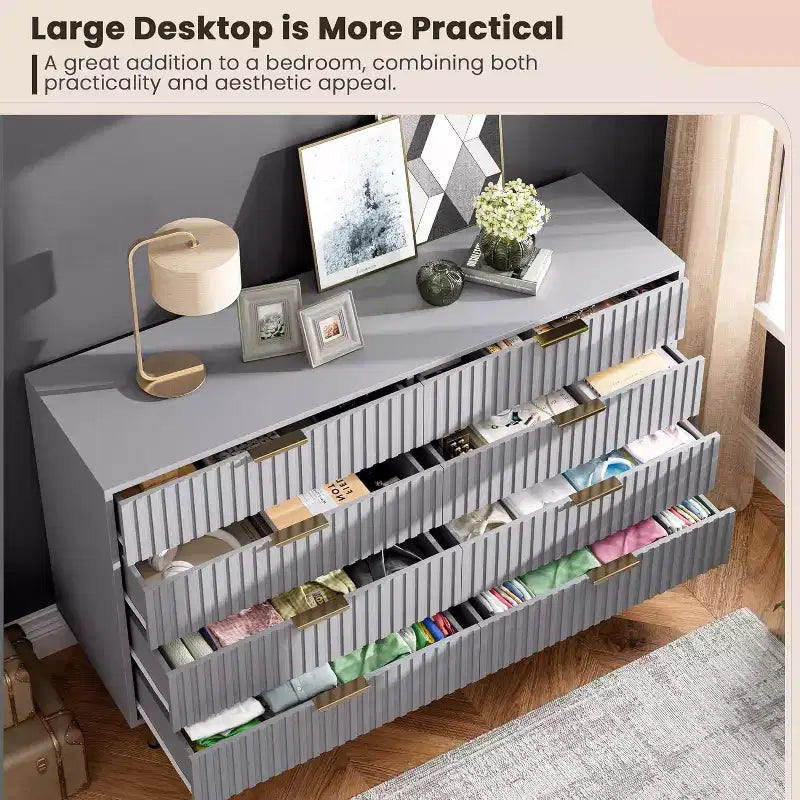 Coolmee cómoda de 8 cajones para dormitorio, cómoda moderna acanalada con cajones profundos, cómoda organizadora de madera para sala de estar, pasillo, habitación de niños