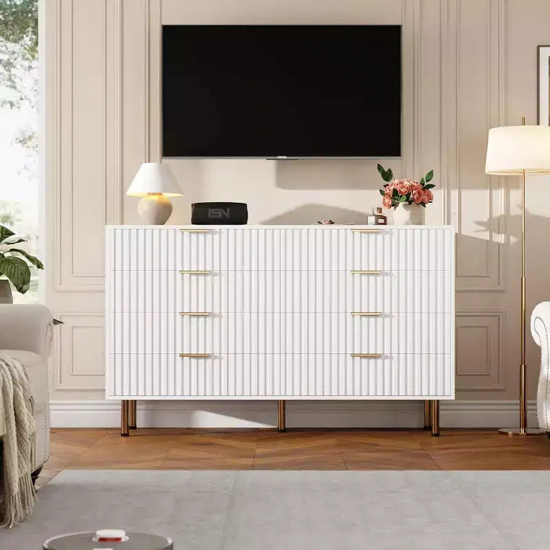 Coolmee cómoda de 8 cajones para dormitorio, cómoda moderna acanalada con cajones profundos, cómoda organizadora de madera para sala de estar, pasillo, habitación de niños