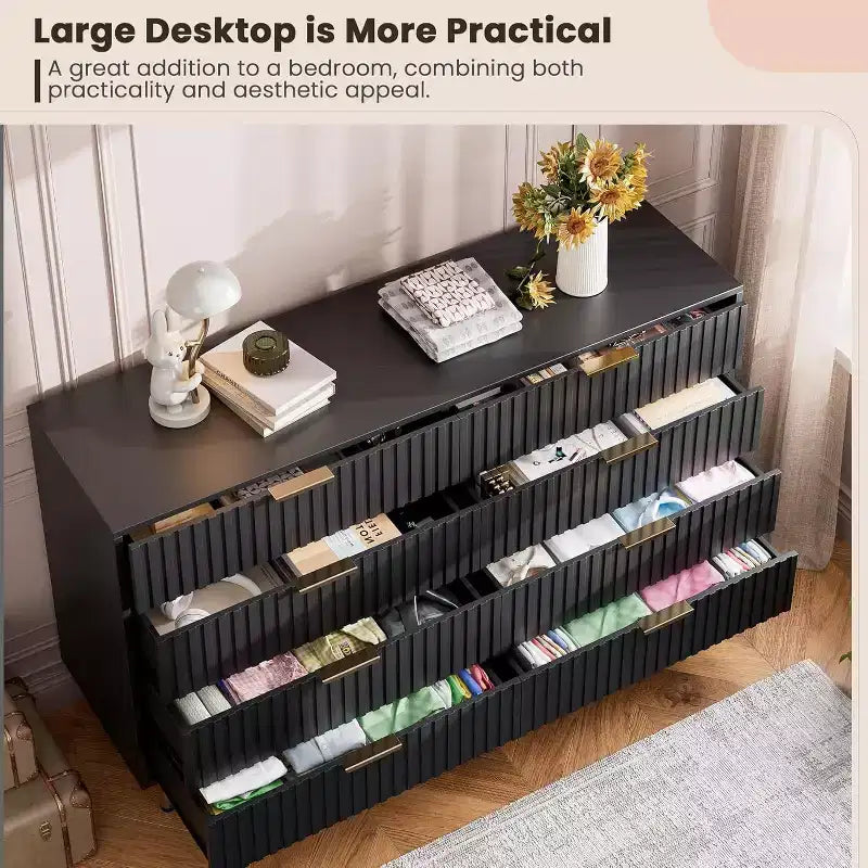 Coolmee cómoda de 8 cajones para dormitorio, cómoda moderna acanalada con cajones profundos, cómoda organizadora de madera para sala de estar, pasillo, habitación de niños