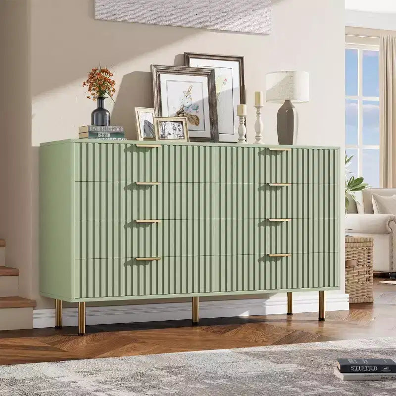 Coolmee cómoda de 8 cajones para dormitorio, cómoda moderna acanalada con cajones profundos, cómoda organizadora de madera para sala de estar, pasillo, habitación de niños