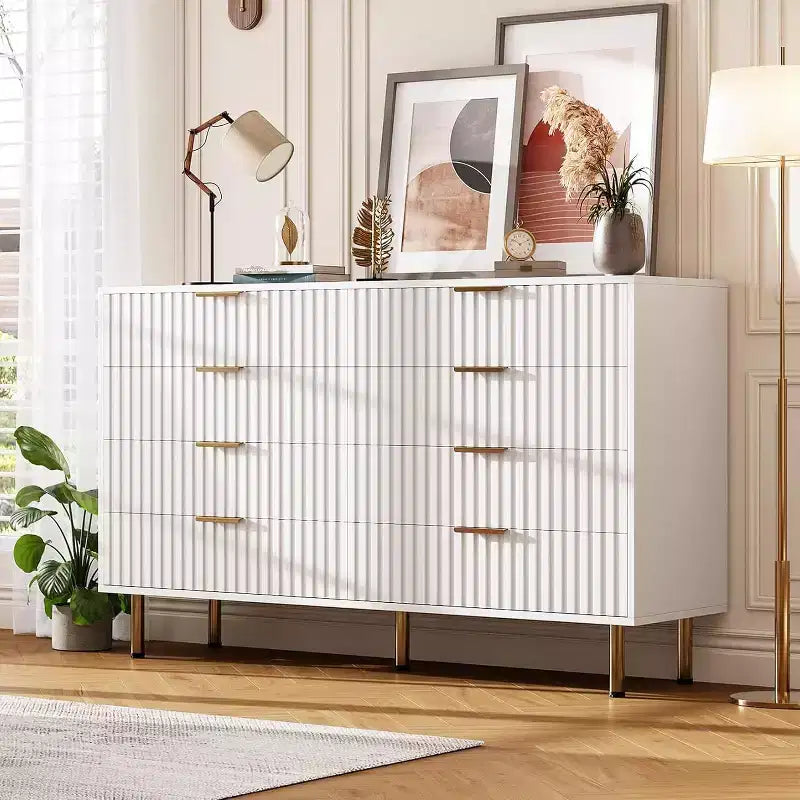Coolmee cómoda de 8 cajones para dormitorio, cómoda moderna acanalada con cajones profundos, cómoda organizadora de madera para sala de estar, pasillo, habitación de niños