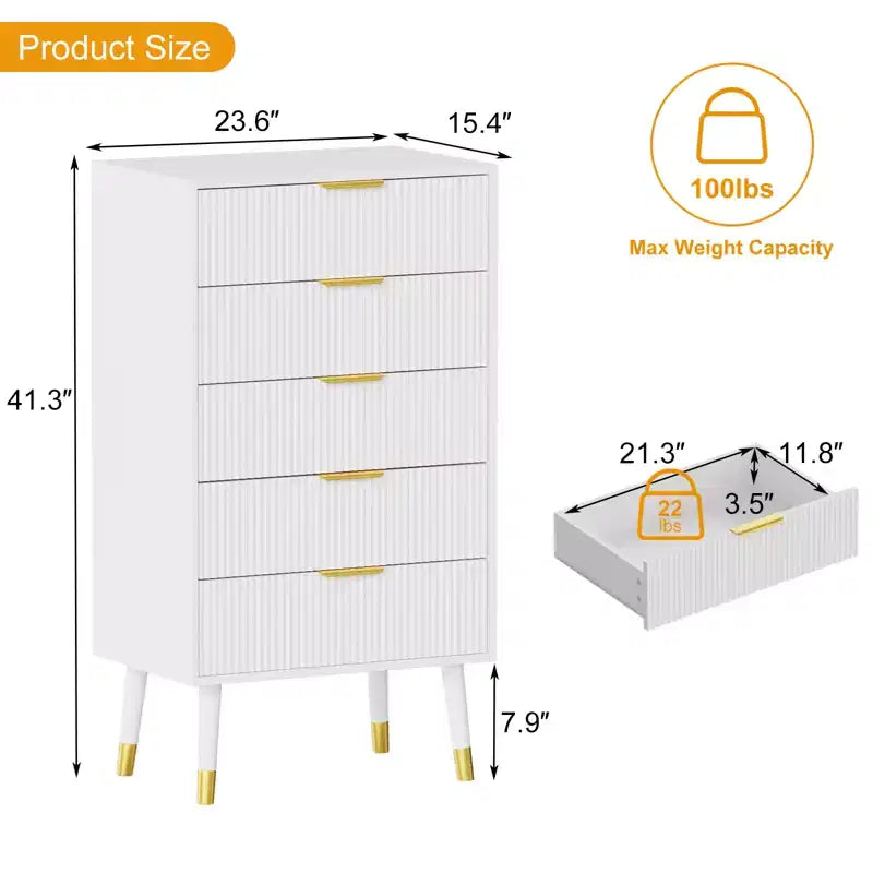Cómoda de 5 cajones para dormitorio, Cómodas modernas para armario, Cómoda de almacenamiento, Mueble organizador con cajones, Cómoda para dormitorio (2 unidades)
