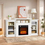 Mueble de TV de 60 pulgadas, mueble de TV estilo rústico con 2 puertas de vidrio, mesa de consola para sala de estar, blanco